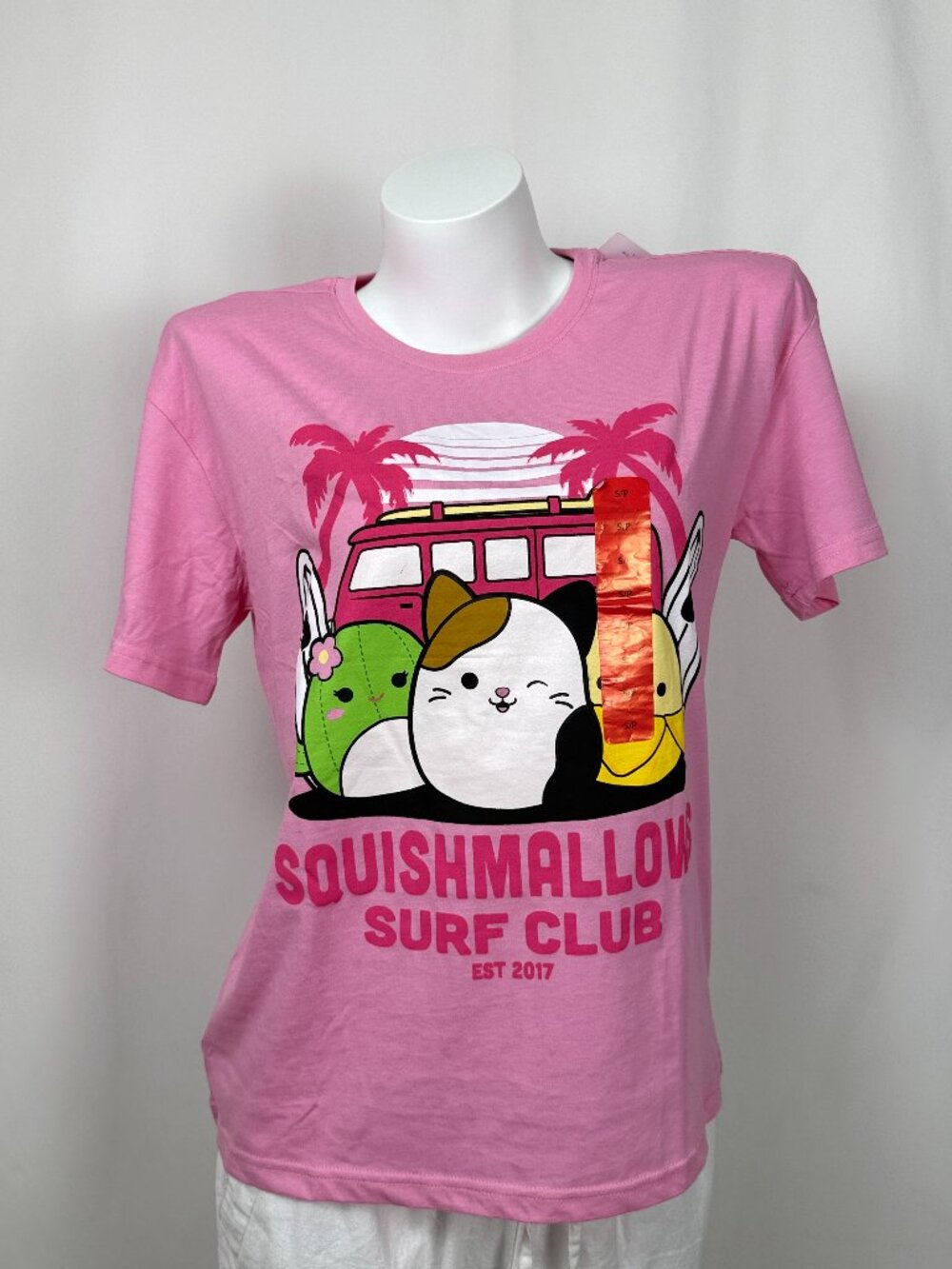 Squishmallows Surf Club Graphic Tee Shirt Womens S Pink Short Sleeve Top